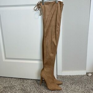 Nude suede thigh, high boots